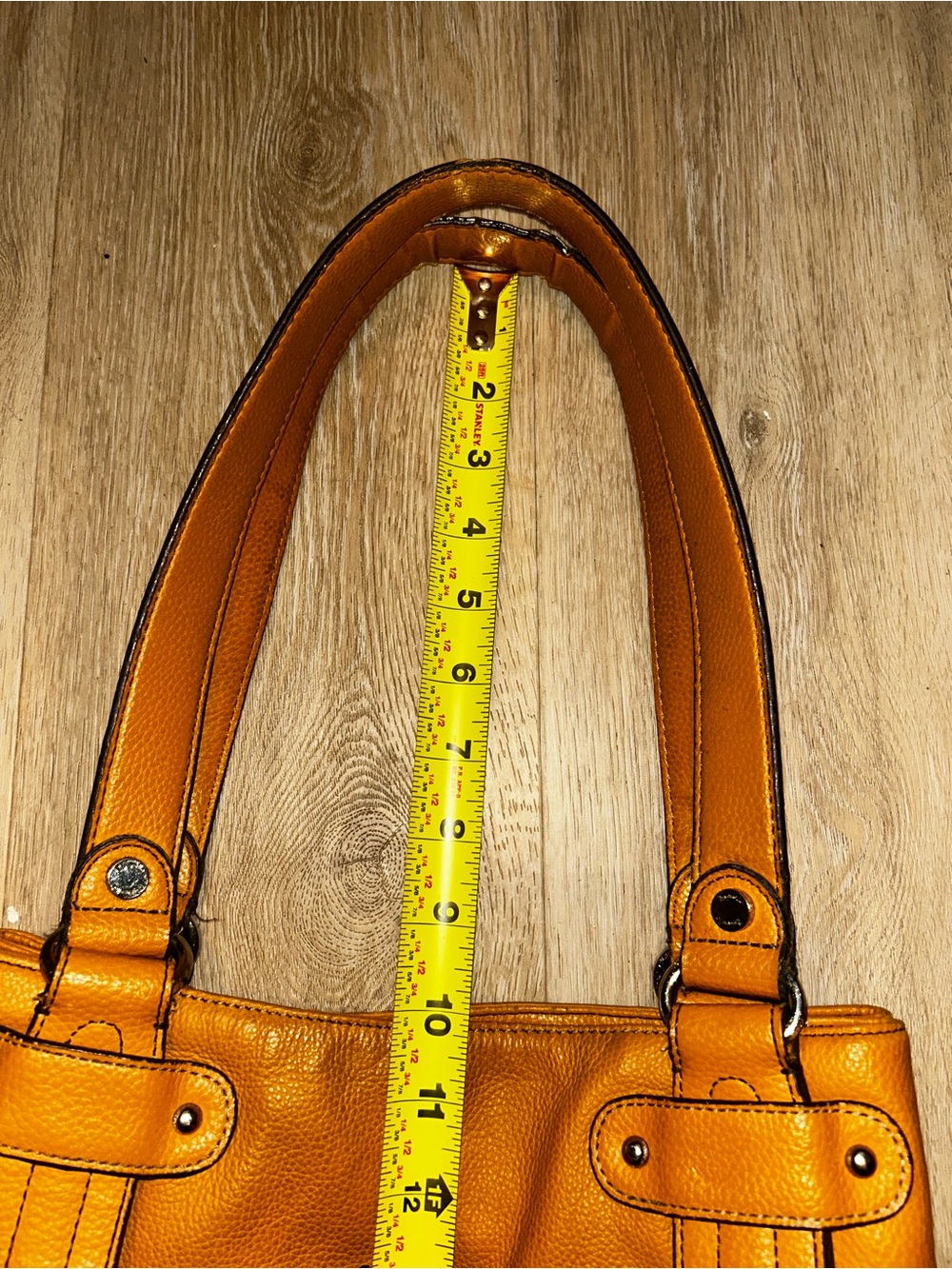 Tignanello Perfect 10 Mustard Yellow Pebbled Leather Studded Shoulder Bag Hobo - Picture 11 of 16